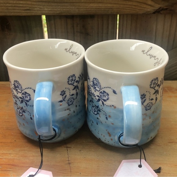 Set of 2 Belle Maison Always Be Kind Blue & White Floral Coffee Mugs with Tags - Picture 4 of 7